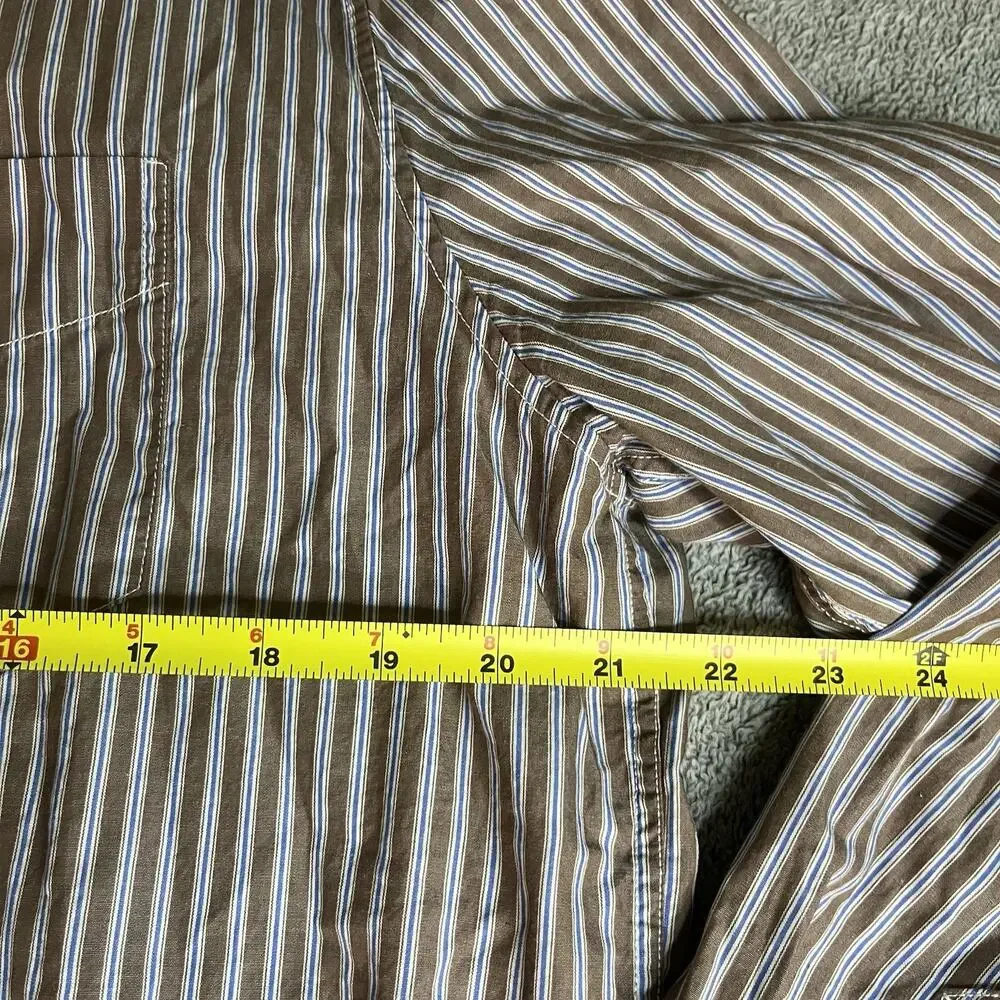 American Eagle Men's L Vintage Fit Striped Button Down Shirt Brown Tan Long SLV